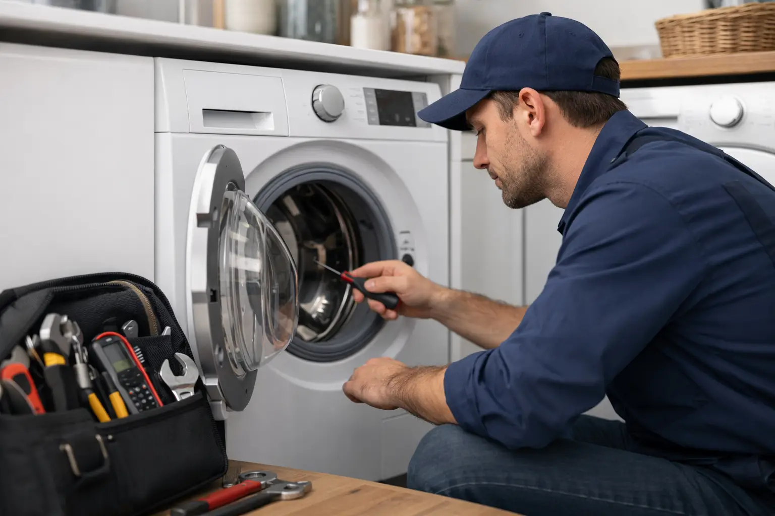 Illustrative photo of a front-load washer inspection