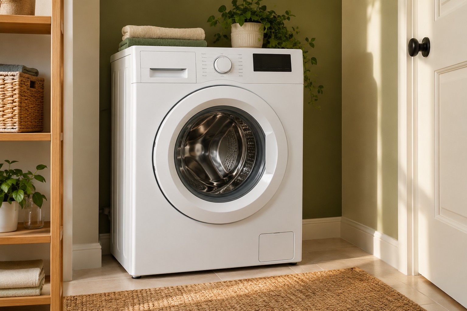Illustrative photo of a compact front-load washing machine