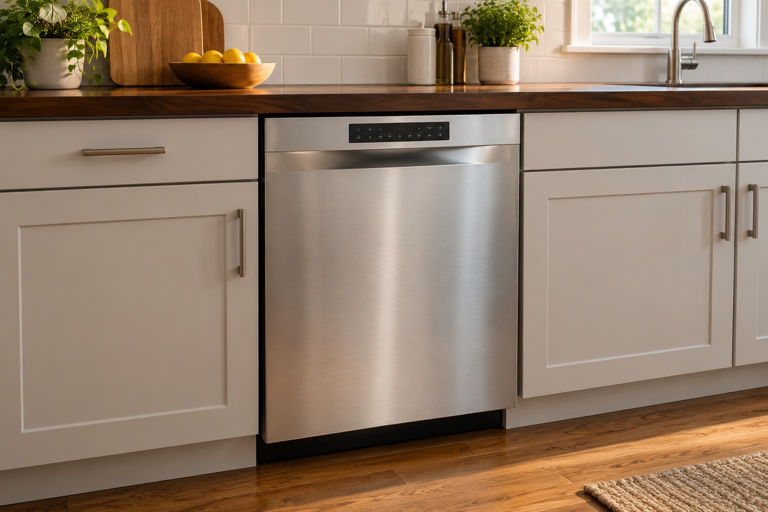 Illustrative photo of a closed stainless steel dishwasher
