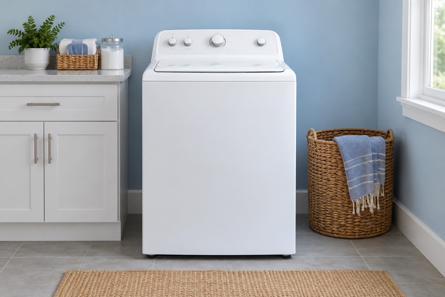 Illustrative photo of a residential top-load washing machine