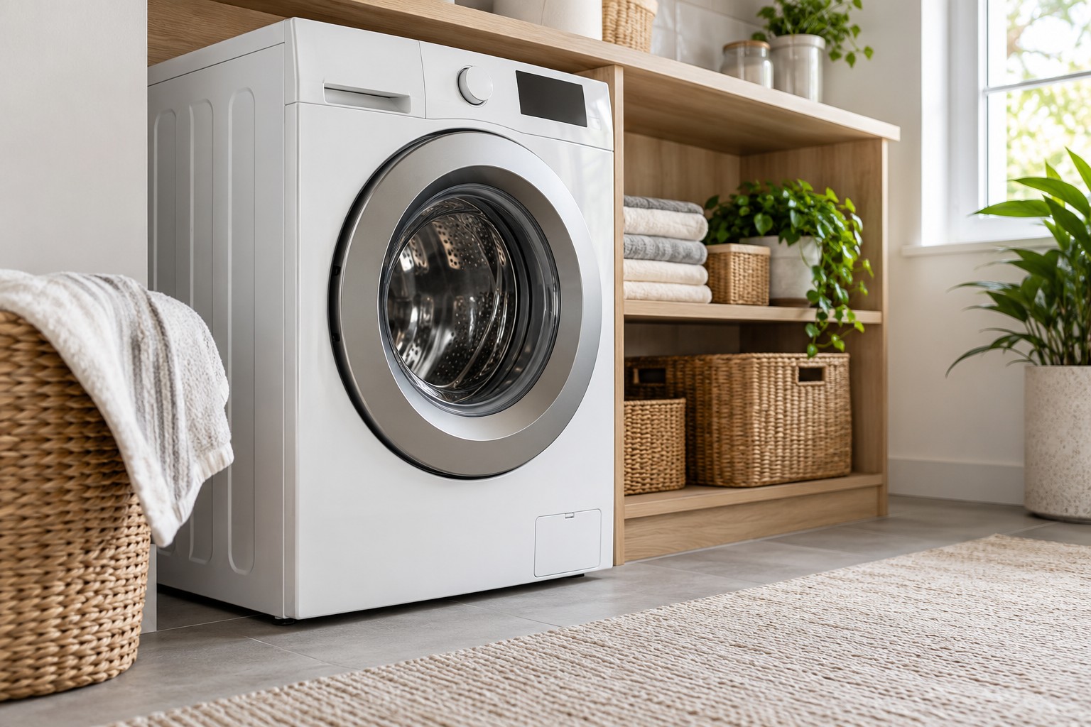 Illustrative photo of a residential front-load washing machine
